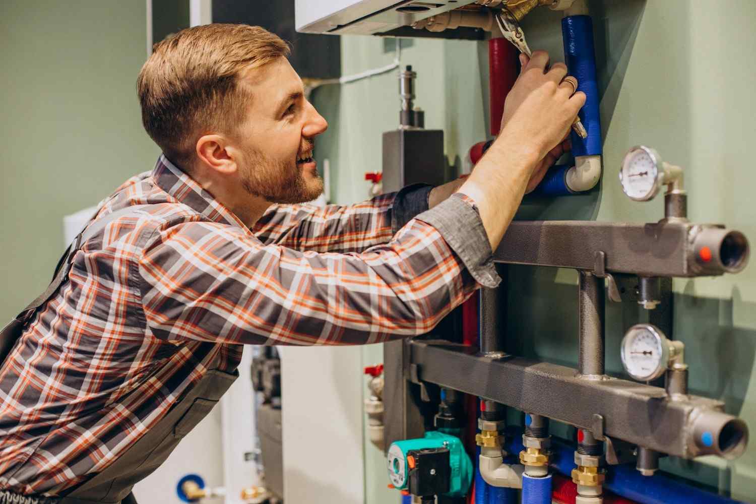 MJ Plumber and Heating engineer repairing a boiler in Harrow